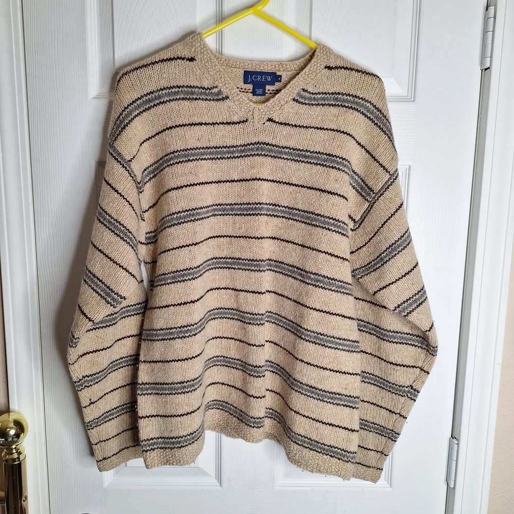 J.Crew Wool Beige Striped Sweater Size Medium